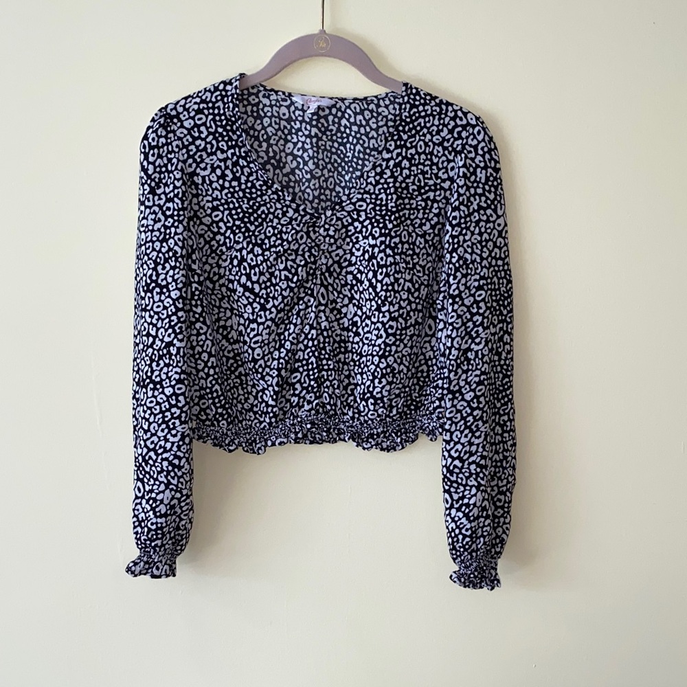Candie's Monochrome Animal Print Crop Top Blouse